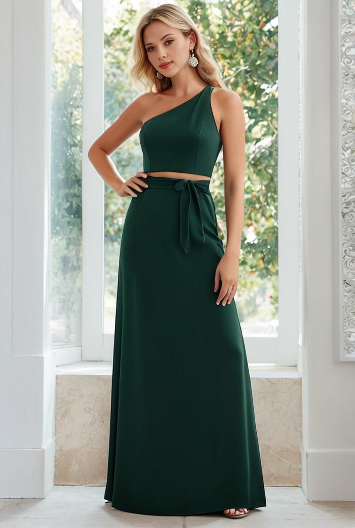 flowy chiffon one shoulder with three straps bridesmaid dress 131743