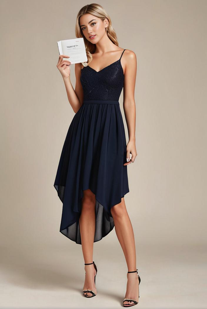 deep v neck lace chiffon bridesmaid dress with asymmetrical hem 137162