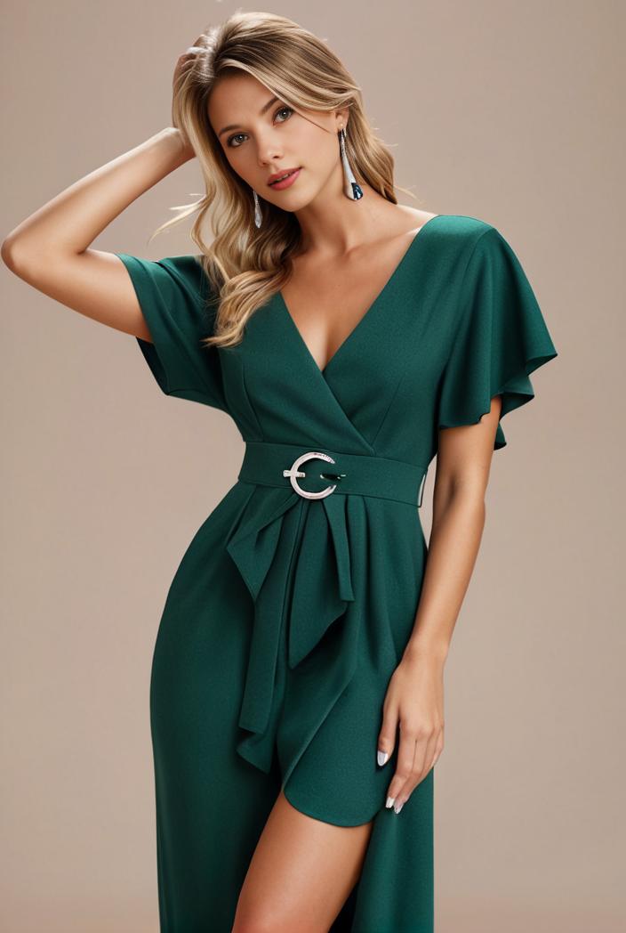 glitter high low front side slit ruffled v neck evening dress 132026