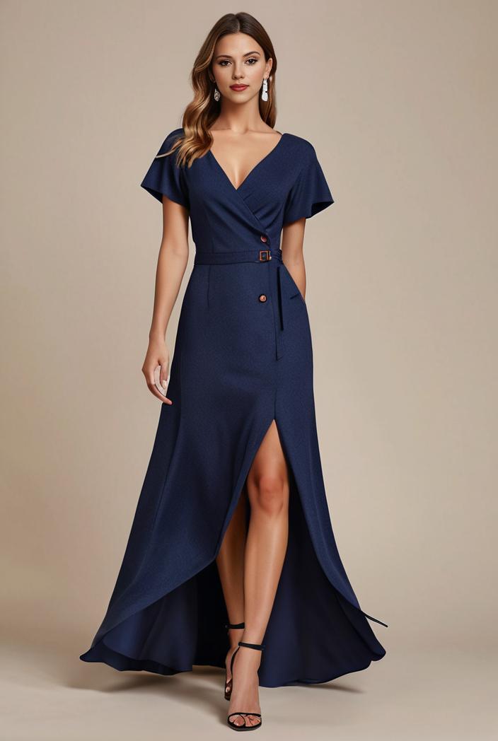 glitter high low front side slit ruffled v neck evening dress 132050