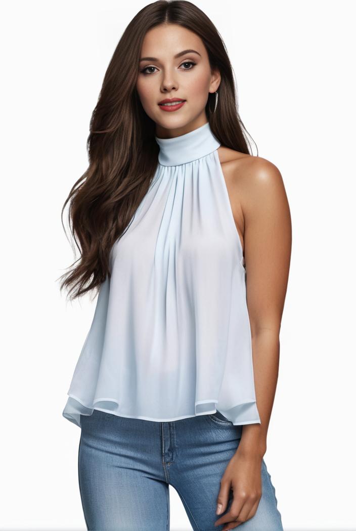 mock neck ruched ruffles sleeveless casual top 135484