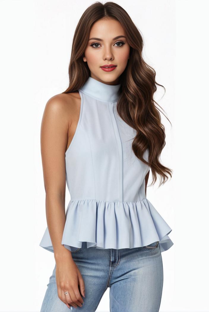 mock neck ruched ruffles sleeveless casual top 135489