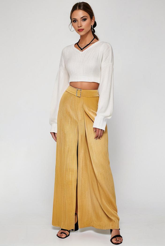 pleated high waist commuting temperament maxi dress 136043