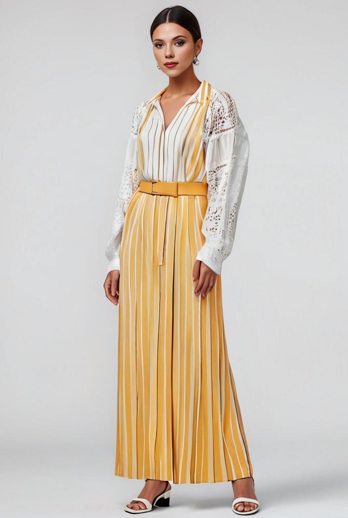 pleated high waist commuting temperament maxi dress 136048