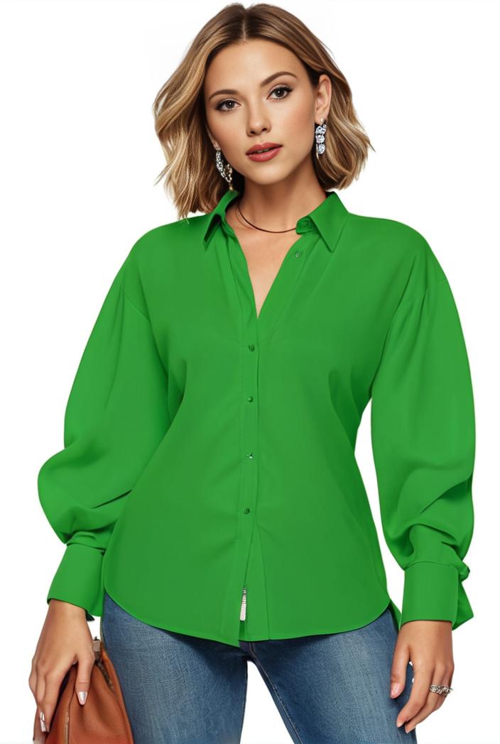 plus size casual blouse women s plus solid button up lantern sleeve turn down collar nipped waist blouse 138091