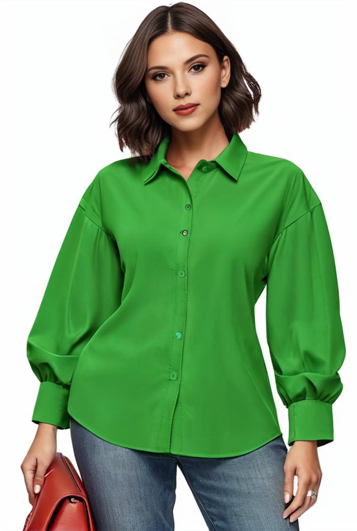 plus size casual blouse women s plus solid button up lantern sleeve turn down collar nipped waist blouse 138094