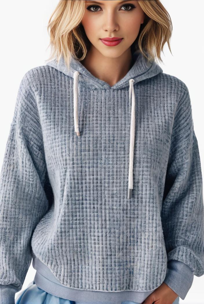plus size casual sweatshirt women s plus solid waffle long sleeve drawstring hooded pullover sweatshirt with kangaroo pockets casual tops for fall winter women s clothing 138577