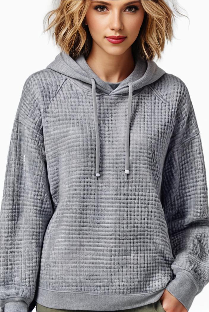 plus size casual sweatshirt women s plus solid waffle long sleeve drawstring hooded pullover sweatshirt with kangaroo pockets casual tops for fall winter women s clothing 138582