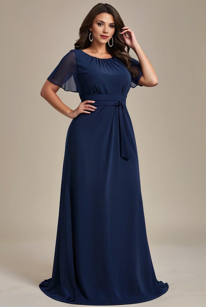 plus size simple chiffon pleated a line round neckline bridesmaid dress 142777