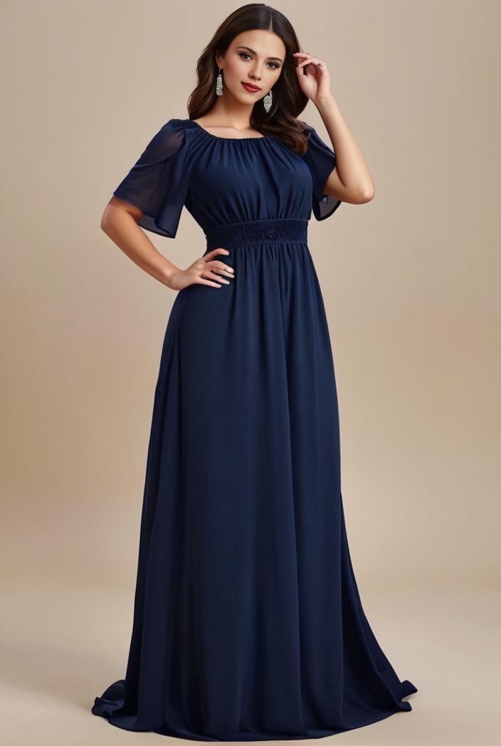 plus size simple chiffon pleated a line round neckline bridesmaid dress 142778