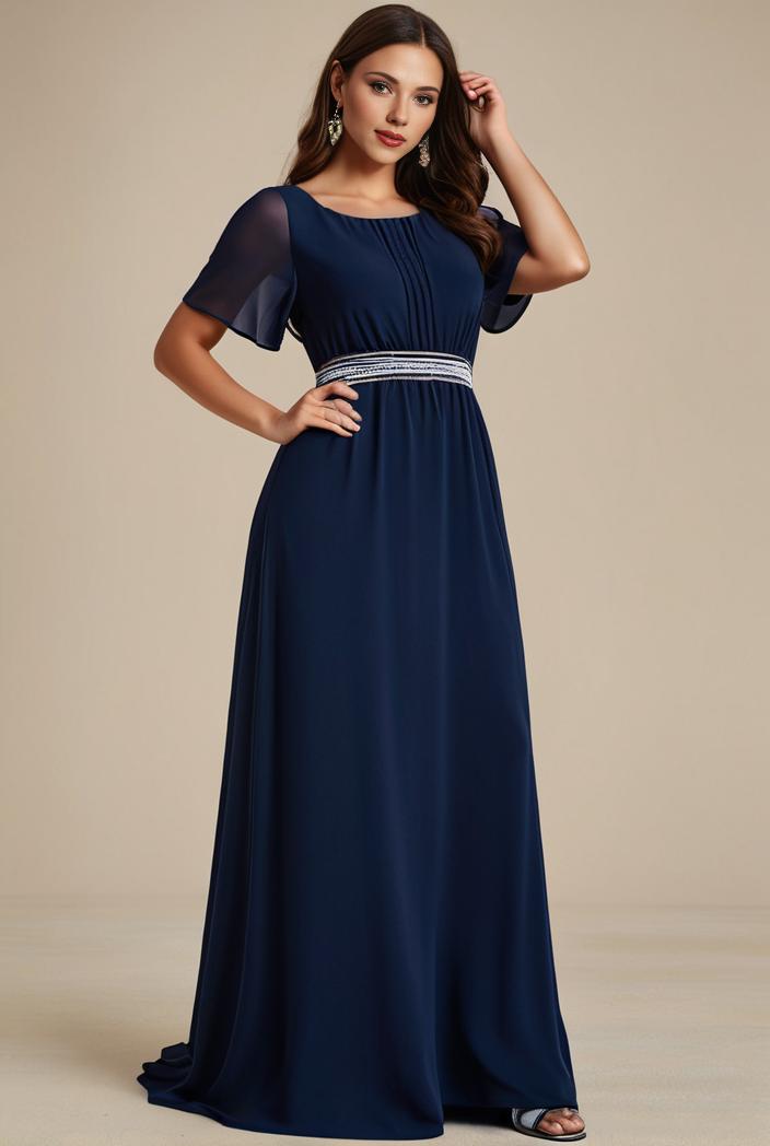 plus size simple chiffon pleated a line round neckline bridesmaid dress 142779