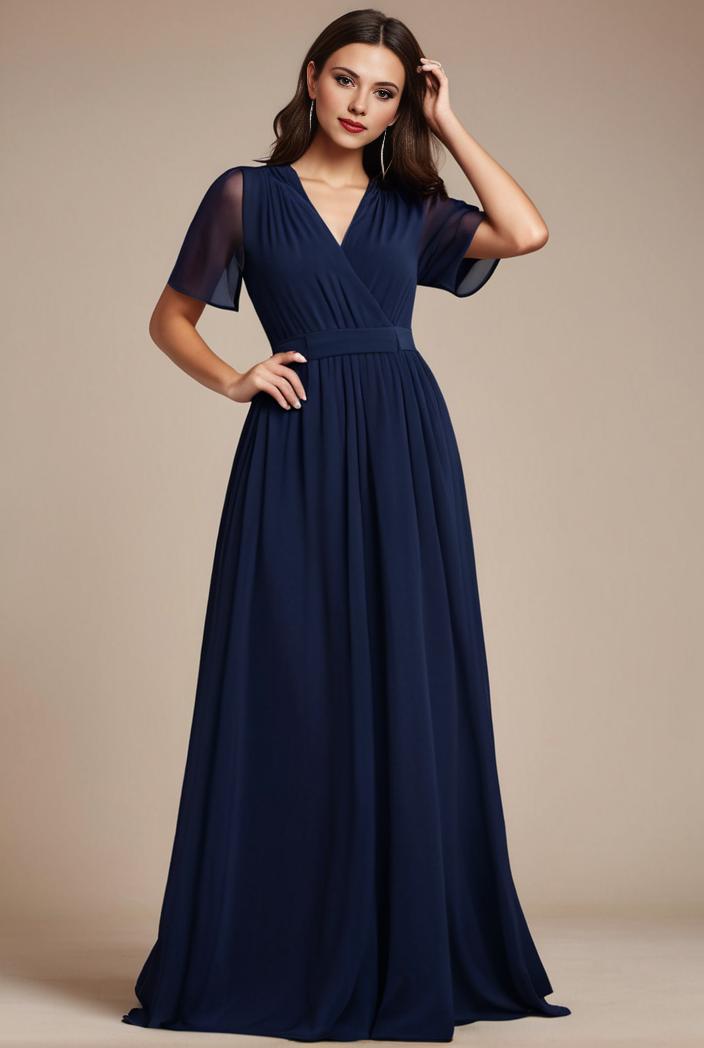 plus size simple chiffon pleated a line round neckline bridesmaid dress 142780