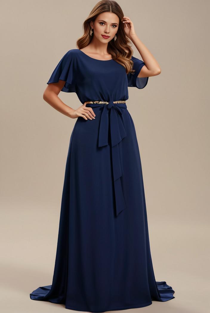 plus size simple chiffon pleated a line round neckline bridesmaid dress 142781