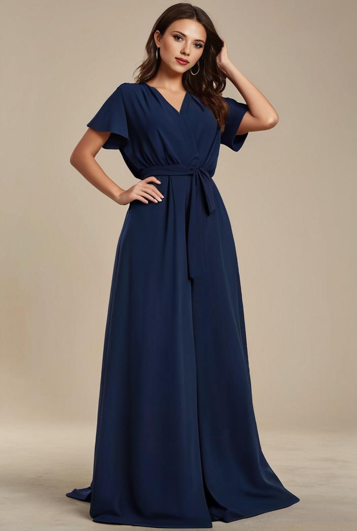 plus size simple chiffon pleated a line round neckline bridesmaid dress 142782
