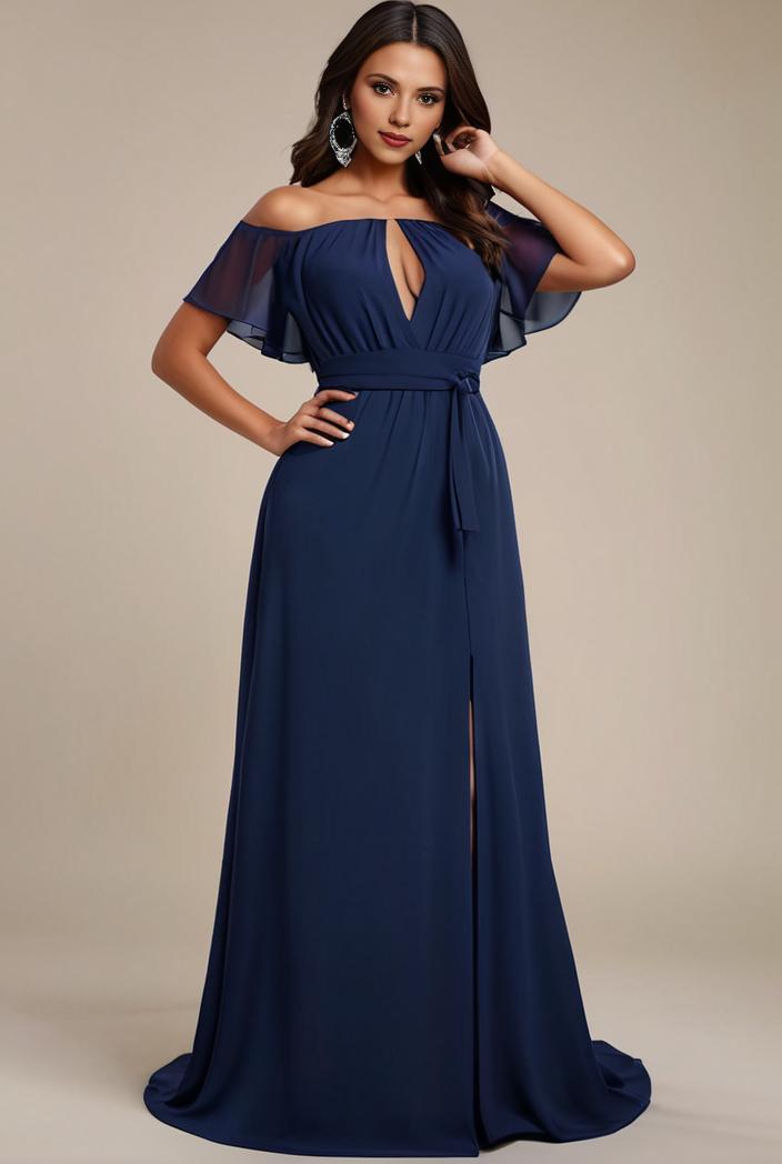 plus size simple chiffon pleated a line round neckline bridesmaid dress 142783