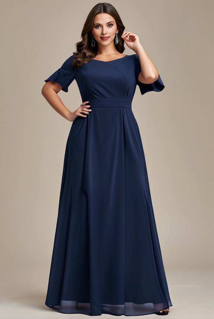 plus size simple chiffon pleated a line round neckline bridesmaid dress 142785