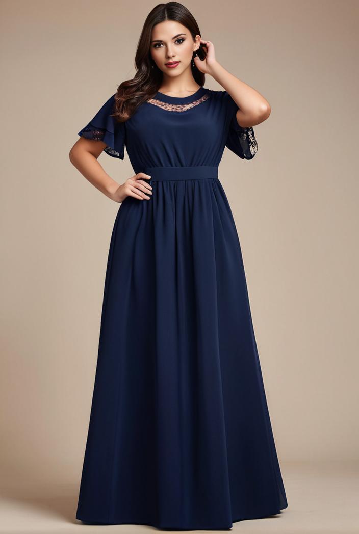 plus size simple chiffon pleated a line round neckline bridesmaid dress 142788