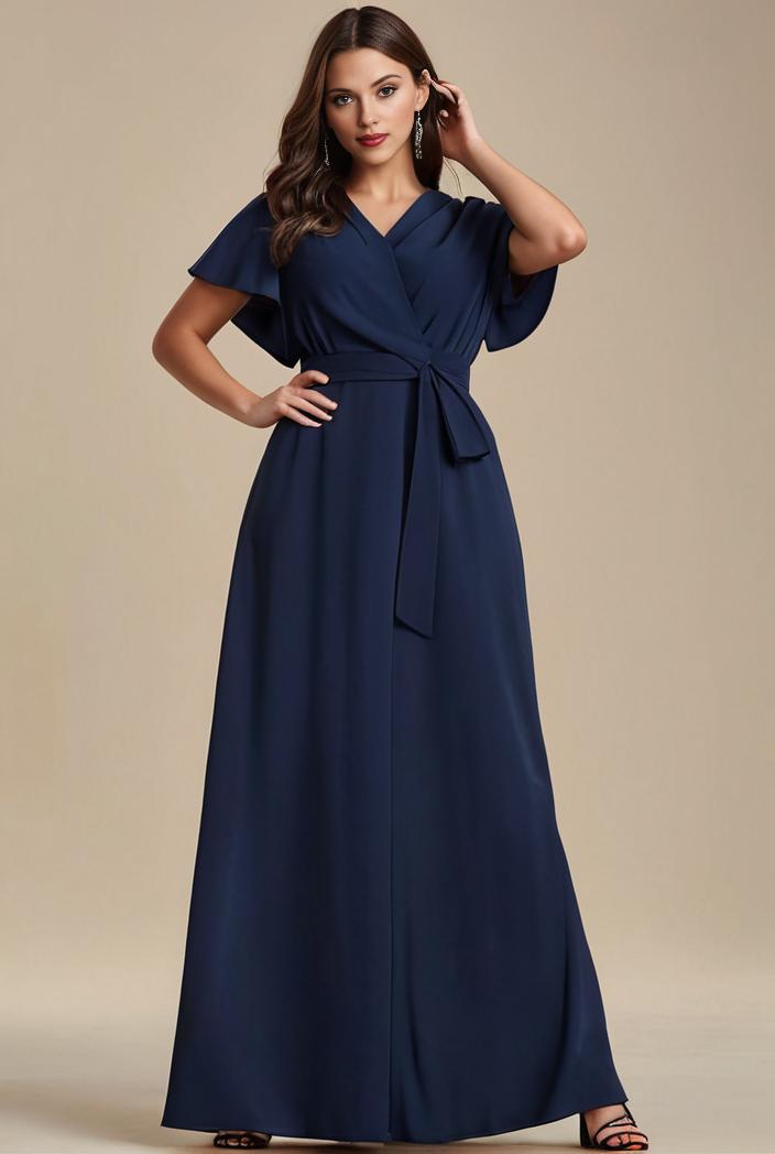 plus size simple chiffon pleated a line round neckline bridesmaid dress 142790
