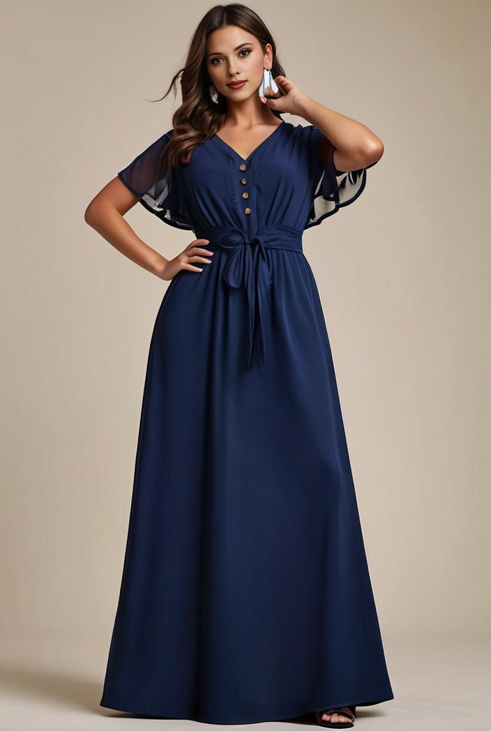 plus size simple chiffon pleated a line round neckline bridesmaid dress 142791