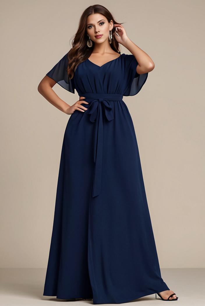 plus size simple chiffon pleated a line round neckline bridesmaid dress 142792