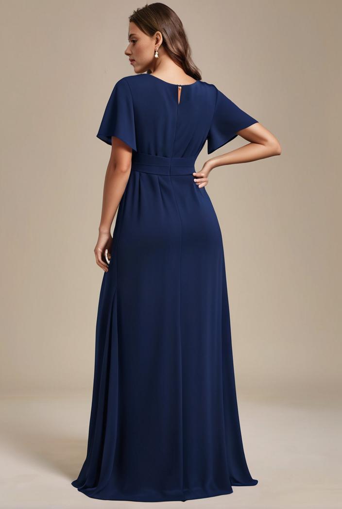 plus size simple chiffon pleated a line round neckline bridesmaid dress 142793