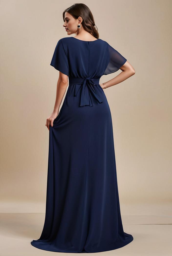 plus size simple chiffon pleated a line round neckline bridesmaid dress 142794
