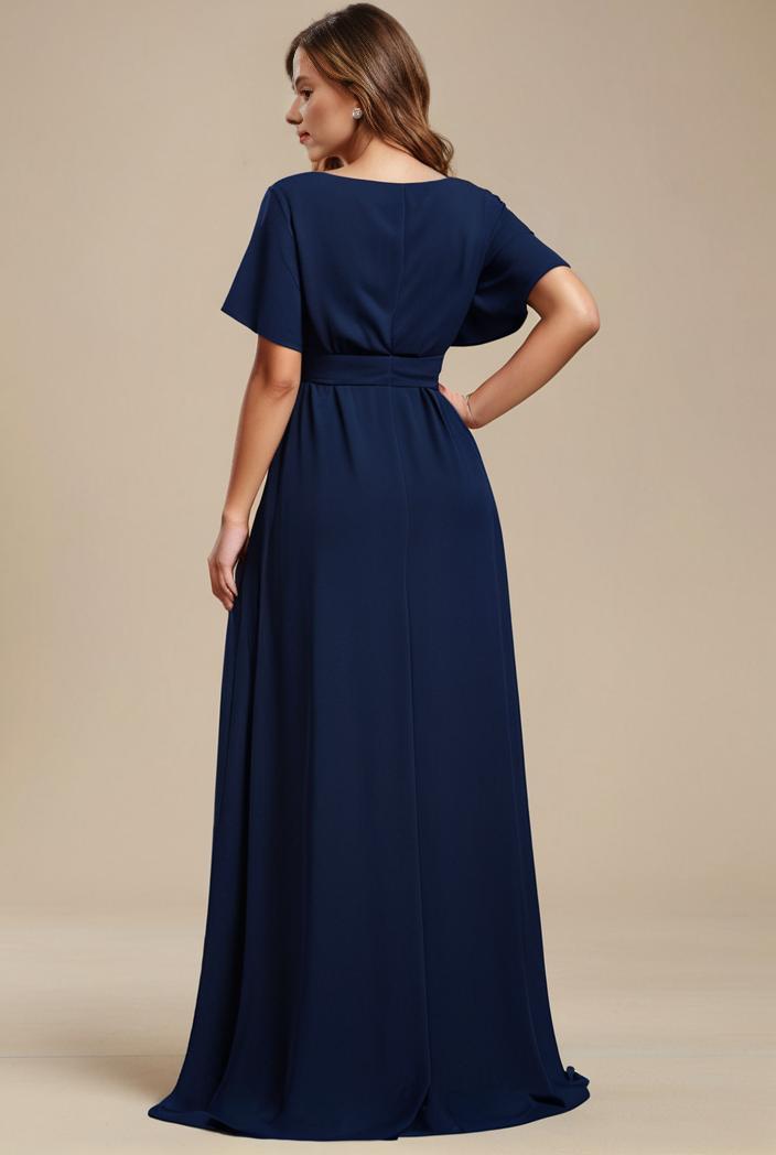 plus size simple chiffon pleated a line round neckline bridesmaid dress 142795