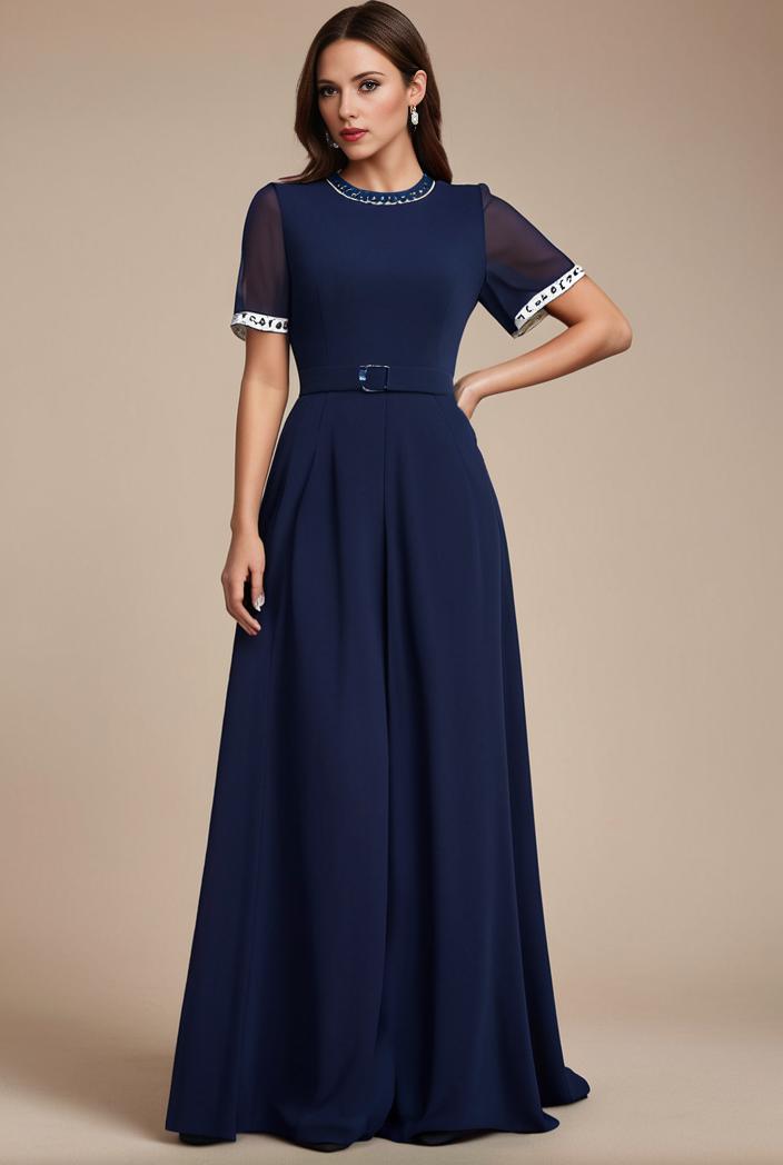 plus size simple chiffon pleated a line round neckline bridesmaid dress 142796