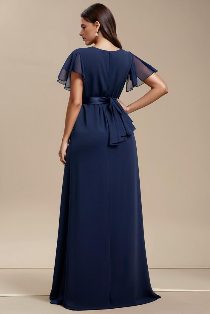 plus size simple chiffon pleated a line round neckline bridesmaid dress 142797