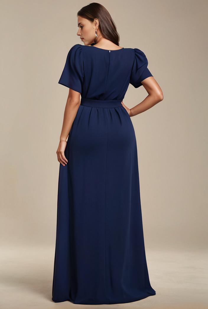 plus size simple chiffon pleated a line round neckline bridesmaid dress 142798