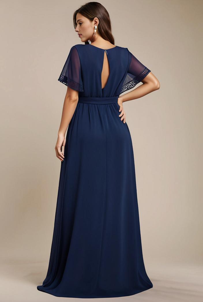 plus size simple chiffon pleated a line round neckline bridesmaid dress 142799