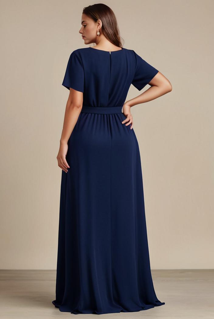 plus size simple chiffon pleated a line round neckline bridesmaid dress 142800