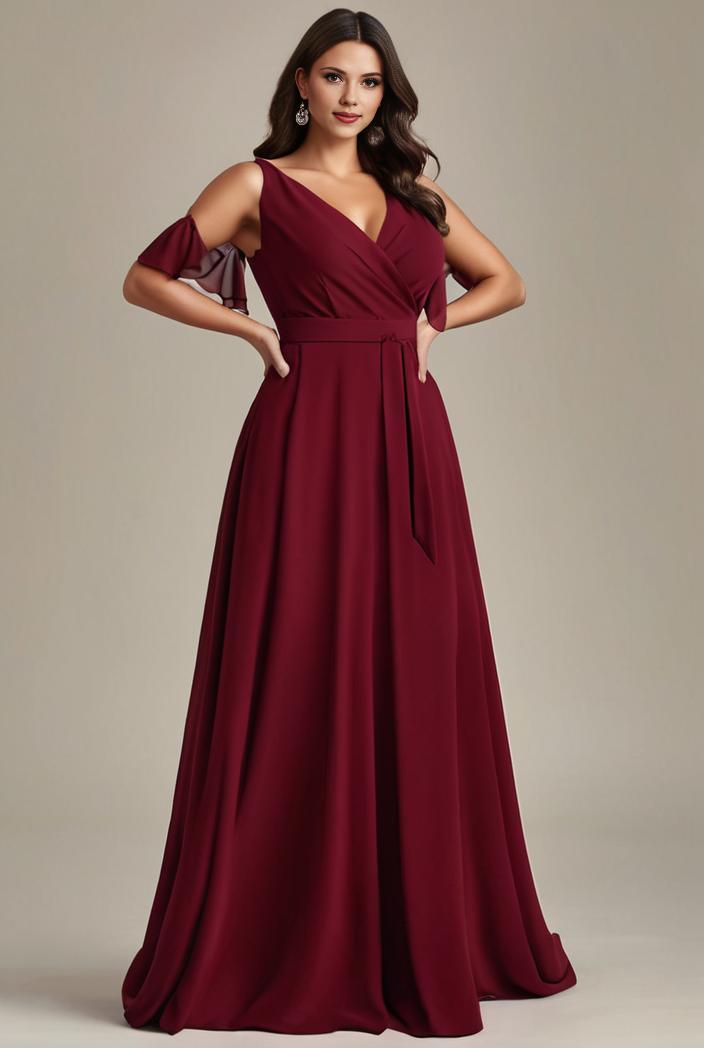 plus size simple chiffon pleated a line round neckline bridesmaid dress 142817