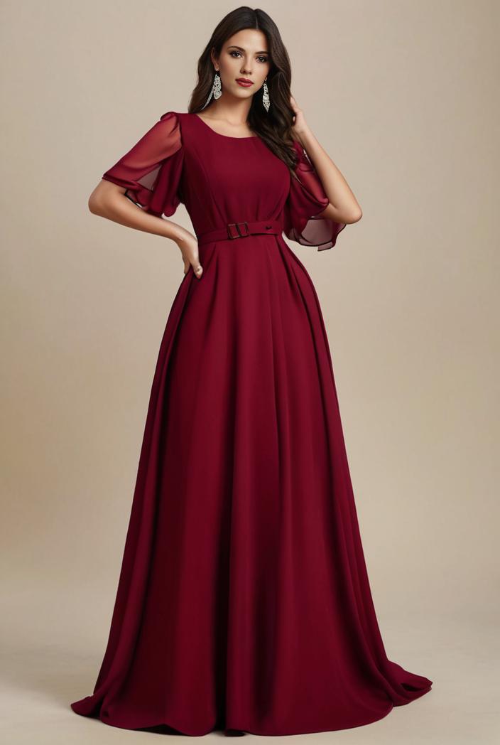 plus size simple chiffon pleated a line round neckline bridesmaid dress 142818