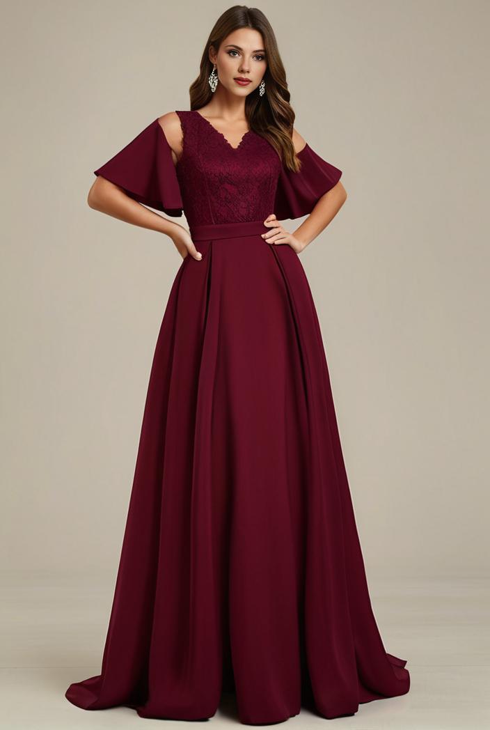 plus size simple chiffon pleated a line round neckline bridesmaid dress 142819
