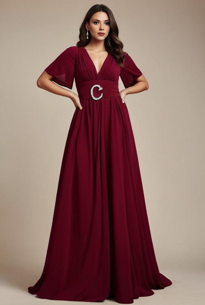 plus size simple chiffon pleated a line round neckline bridesmaid dress 142820