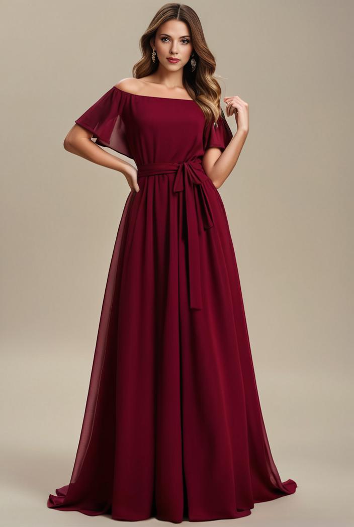 plus size simple chiffon pleated a line round neckline bridesmaid dress 142823