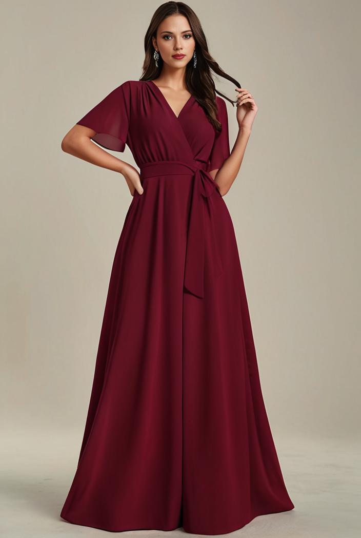 plus size simple chiffon pleated a line round neckline bridesmaid dress 142821