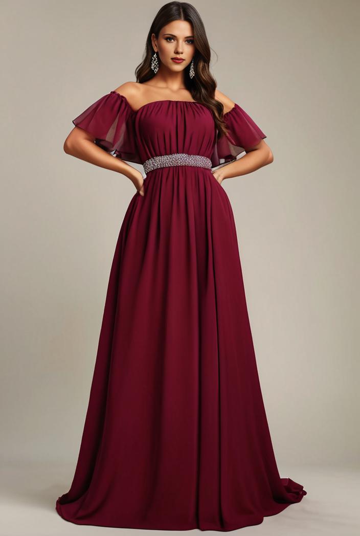 plus size simple chiffon pleated a line round neckline bridesmaid dress 142822