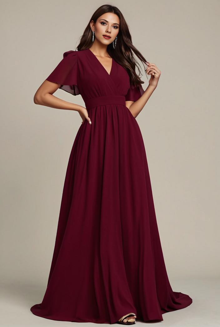 plus size simple chiffon pleated a line round neckline bridesmaid dress 142824