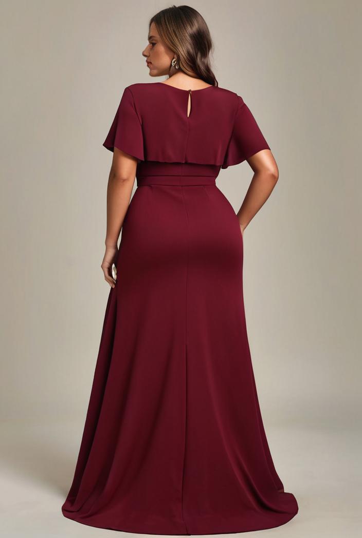 plus size simple chiffon pleated a line round neckline bridesmaid dress 142825