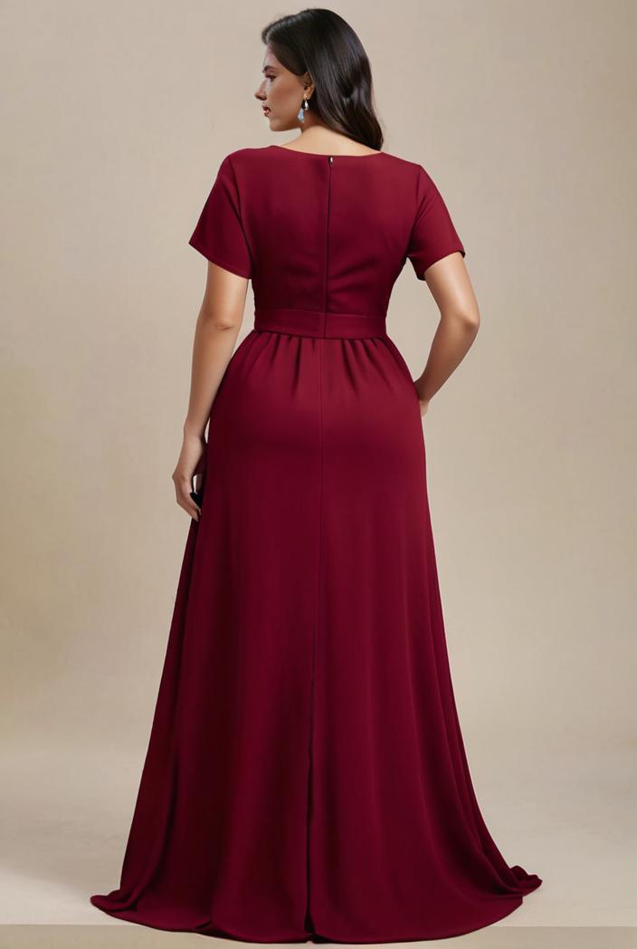 plus size simple chiffon pleated a line round neckline bridesmaid dress 142826
