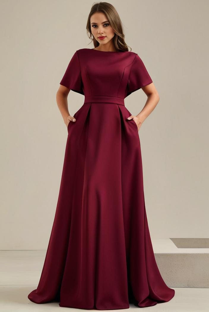 plus size simple chiffon pleated a line round neckline bridesmaid dress 142827