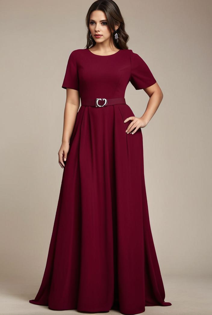 plus size simple chiffon pleated a line round neckline bridesmaid dress 142828