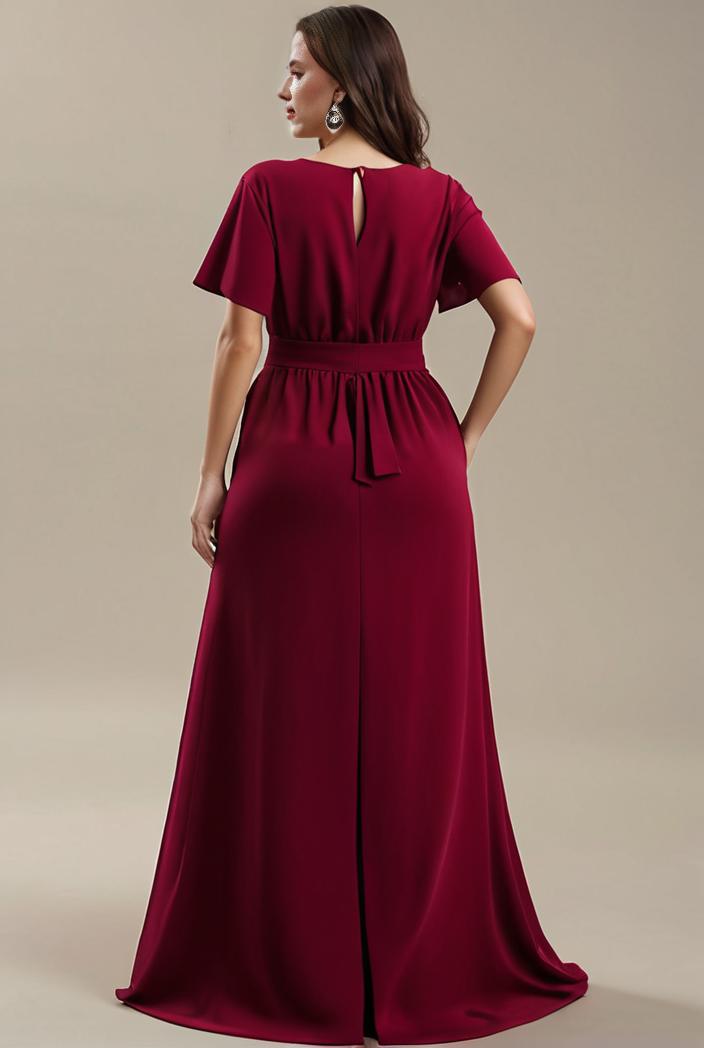 plus size simple chiffon pleated a line round neckline bridesmaid dress 142829