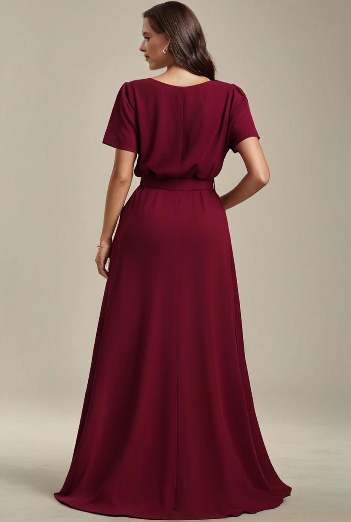 plus size simple chiffon pleated a line round neckline bridesmaid dress 142830