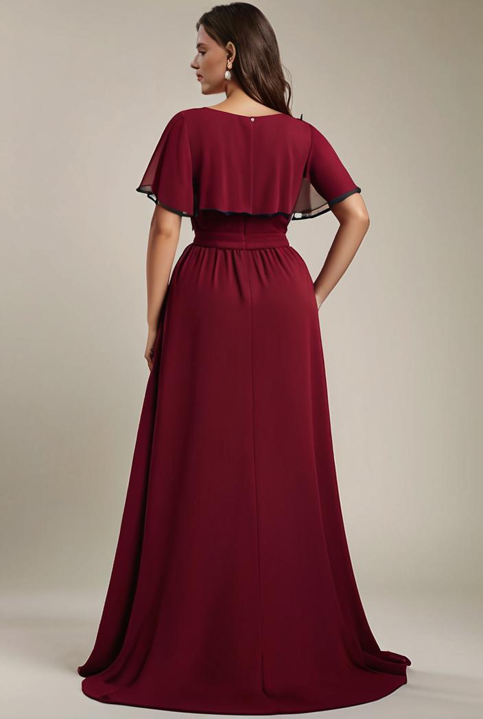plus size simple chiffon pleated a line round neckline bridesmaid dress 142831