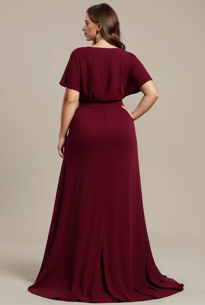 plus size simple chiffon pleated a line round neckline bridesmaid dress 142832