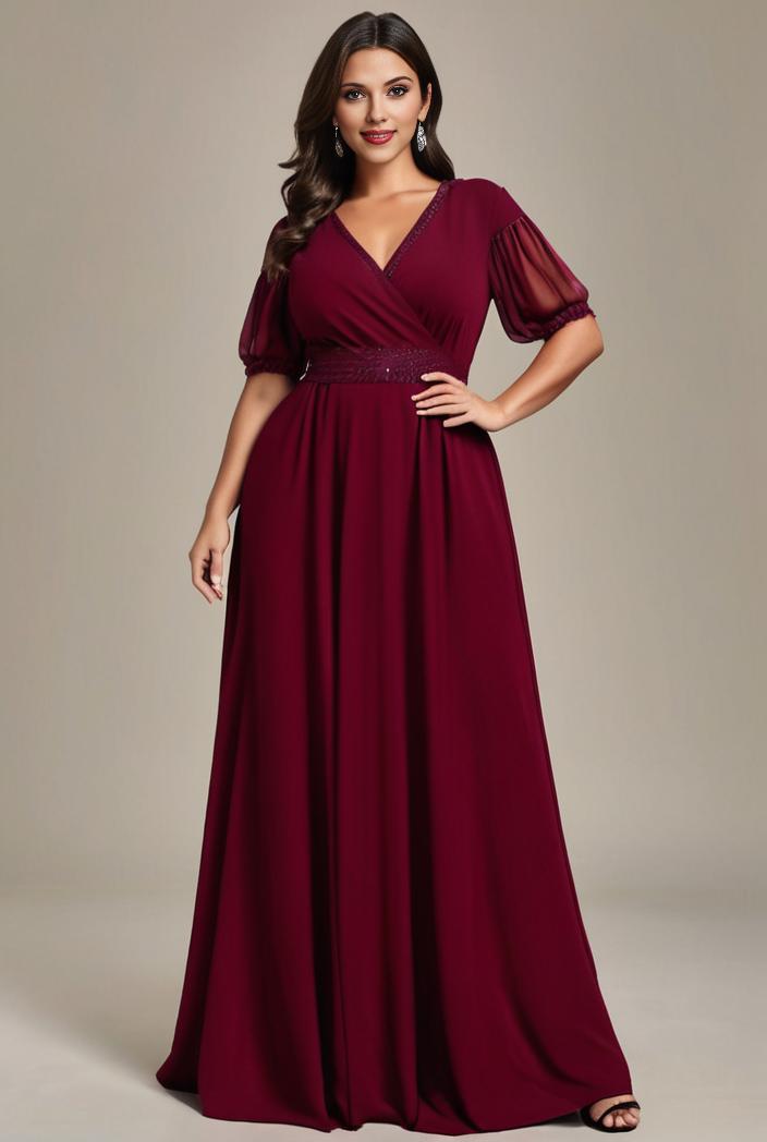 plus size simple chiffon pleated a line round neckline bridesmaid dress 142833