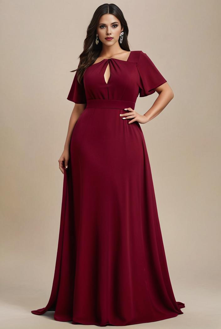 plus size simple chiffon pleated a line round neckline bridesmaid dress 142834